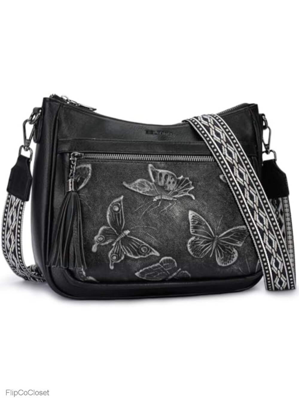 Vegan Leather Crossbody Bag Butterfly Embossed Women's Purse